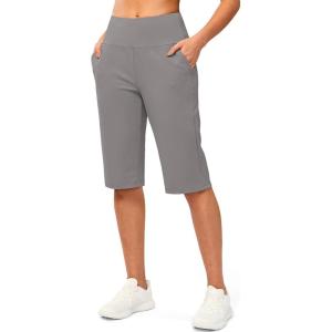 imageG Gradual Womens Bermuda Long Shorts 14 Knee Length Capris with Pockets High Waisted Athletic Casual Shorts for WomenLight Grey