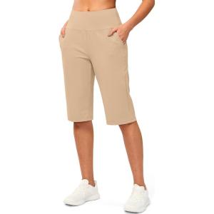 imageG Gradual Womens Bermuda Long Shorts 14 Knee Length Capris with Pockets High Waisted Athletic Casual Shorts for WomenLight Khaki