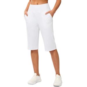 imageG Gradual Womens Bermuda Long Shorts 14 Knee Length Capris with Pockets High Waisted Athletic Casual Shorts for WomenWhite