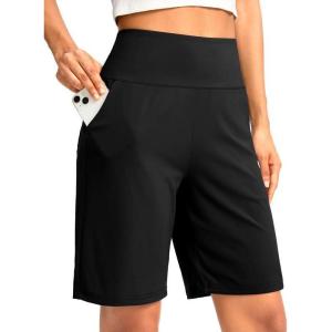 imageG Gradual Womens Bermuda Long Shorts with Pockets 9 High Waisted Knee Length Shorts for Women Walking Athletic WorkoutBlack