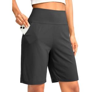 imageG Gradual Womens Bermuda Long Shorts with Pockets 9 High Waisted Knee Length Shorts for Women Walking Athletic WorkoutDark Grey