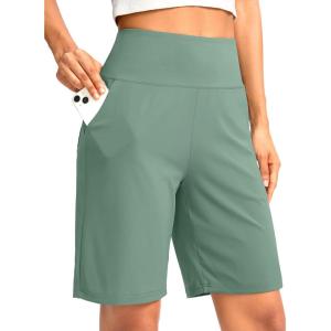 imageG Gradual Womens Bermuda Long Shorts with Pockets 9 High Waisted Knee Length Shorts for Women Walking Athletic WorkoutJasmine Green