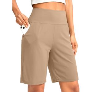 imageG Gradual Womens Bermuda Long Shorts with Pockets 9 High Waisted Knee Length Shorts for Women Walking Athletic WorkoutKhaki