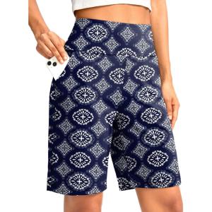 imageG Gradual Womens Bermuda Long Shorts with Pockets 9 High Waisted Knee Length Shorts for Women Walking Athletic WorkoutNavy Flower