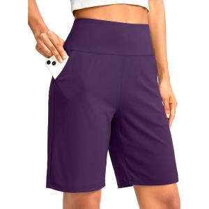 imageG Gradual Womens Bermuda Long Shorts with Pockets 9 High Waisted Knee Length Shorts for Women Walking Athletic WorkoutPurple