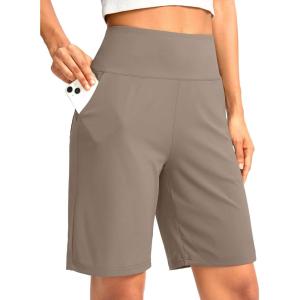 imageG Gradual Womens Bermuda Long Shorts with Pockets 9 High Waisted Knee Length Shorts for Women Walking Athletic WorkoutTaupe
