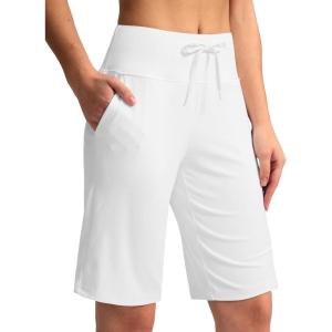 imageG Gradual Womens Bermuda Shorts with Pockets 11 Knee Length Stretch Comfy Drawstring Long Shorts for Women Summer WalkingCwhite