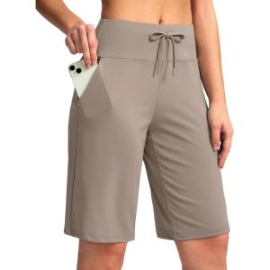 imageG Gradual Womens Bermuda Shorts with Pockets 11 Knee Length Stretch Comfy Drawstring Long Shorts for Women Summer WalkingDark Khaki