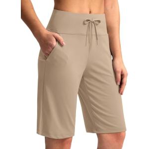 imageG Gradual Womens Bermuda Shorts with Pockets 11 Knee Length Stretch Comfy Drawstring Long Shorts for Women Summer WalkingKhaki
