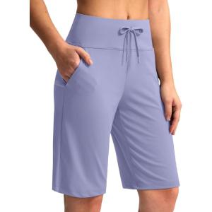 imageG Gradual Womens Bermuda Shorts with Pockets 11 Knee Length Stretch Comfy Drawstring Long Shorts for Women Summer WalkingLavender