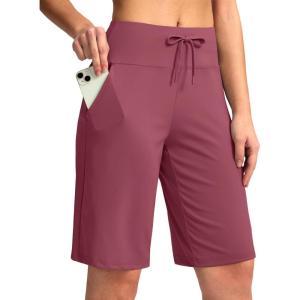 imageG Gradual Womens Bermuda Shorts with Pockets 11 Knee Length Stretch Comfy Drawstring Long Shorts for Women Summer WalkingVelvet Dust