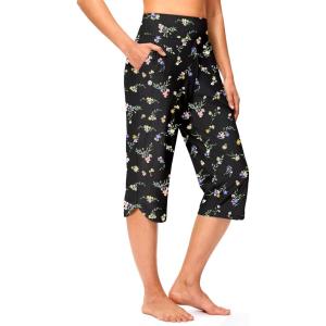 imageG Gradual Womens Swim Capri Pants 18 High Waisted Long Board Shorts UPF 50 Modest Swimsuits Pants with Pockets No LinerBlack Floral