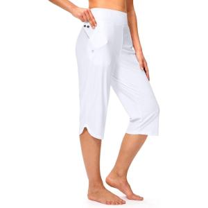 imageG Gradual Womens Swim Capri Pants 18 High Waisted Long Board Shorts UPF 50 Modest Swimsuits Pants with Pockets No LinerWhite