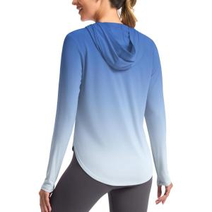 imageG Gradual Womens UPF 50 Sun Shirt with Hoodie Long Sleeve UV Protection Shirts Lightweight Hiking Fishing Shirts for WomenBlueWhite Gradient