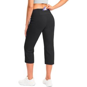 imageG Gradual Womens Yoga Capri Pants with Zipper Pocket High Waist Leggings Crop Straight Leg Workout Exercise Capris for WomenBlack