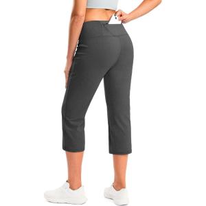 imageG Gradual Womens Yoga Capri Pants with Zipper Pocket High Waist Leggings Crop Straight Leg Workout Exercise Capris for WomenCharcoal
