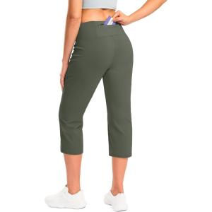imageG Gradual Womens Yoga Capri Pants with Zipper Pocket High Waist Leggings Crop Straight Leg Workout Exercise Capris for WomenOlive
