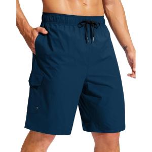 imageMens Swim Trunks No Liner 9 Board Shorts Quick Dry Bathing Suit Swimming Beach Shorts for Men with 3 PocketsDark Blue