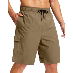 imageMens Swim Trunks No Liner 9 Board Shorts Quick Dry Bathing Suit Swimming Beach Shorts for Men with 3 PocketsDark Khaki