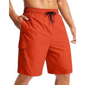 imageMens Swim Trunks No Liner 9 Board Shorts Quick Dry Bathing Suit Swimming Beach Shorts for Men with 3 PocketsOrange