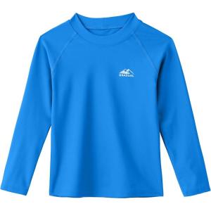 imageToddler Boys Swim Shirt Long Sleeve Rash Guard UPF 50 Sun Protection Shirts for Baby Kids Quick DryBlue