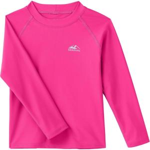 imageToddler Boys Swim Shirt Long Sleeve Rash Guard UPF 50 Sun Protection Shirts for Baby Kids Quick DryHot Pink