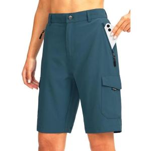 imageWomens 10 Hiking Golf Long Shorts with 5 Pockets Knee Length Lightweight Quick Dry Cargo Bermuda Shorts for WomenDusty Blue