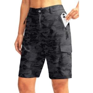 imageWomens 10 Hiking Golf Long Shorts with 5 Pockets Knee Length Lightweight Quick Dry Cargo Bermuda Shorts for WomenGrey Camo