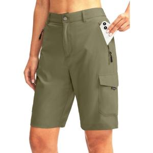 imageWomens 10 Hiking Golf Long Shorts with 5 Pockets Knee Length Lightweight Quick Dry Cargo Bermuda Shorts for WomenSage Grey