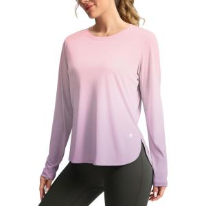 imageWomens Sun Shirts UPF 50 Long Sleeve UV Protection Shirt Lightweight Quick Dry Workout Hiking Tops for WomenPinkPurple Gradient