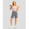 imageWomens Athletic Shorts with Zipper Pocket 7 High Waisted Stretchy Bermuda Shorts for Women Workout Running CasualGrey