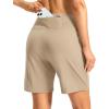 imageWomens Athletic Shorts with Zipper Pocket 7 High Waisted Stretchy Bermuda Shorts for Women Workout Running CasualKhaki