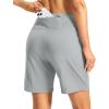 imageWomens Athletic Shorts with Zipper Pocket 7 High Waisted Stretchy Bermuda Shorts for Women Workout Running CasualLight Grey