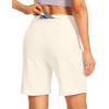 imageWomens Athletic Shorts with Zipper Pocket 7 High Waisted Stretchy Bermuda Shorts for Women Workout Running CasualMilky White