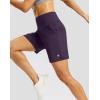 imageWomens Athletic Shorts with Zipper Pocket 7 High Waisted Stretchy Bermuda Shorts for Women Workout Running CasualPurple