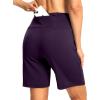 imageWomens Athletic Shorts with Zipper Pocket 7 High Waisted Stretchy Bermuda Shorts for Women Workout Running CasualPurple