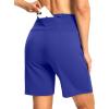 imageWomens Athletic Shorts with Zipper Pocket 7 High Waisted Stretchy Bermuda Shorts for Women Workout Running CasualRoyal Blue