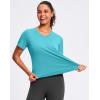 imageWomens Workout Tops VNeck Short Sleeve UPF 50 Sun Shirt Moisture Wicking Quick Dry Top for Gym Running AthleticCyan