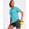 imageWomens Workout Tops VNeck Short Sleeve UPF 50 Sun Shirt Moisture Wicking Quick Dry Top for Gym Running AthleticCyan