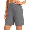 imageWomens Athletic Shorts with Zipper Pocket 7 High Waisted Stretchy Bermuda Shorts for Women Workout Running CasualGrey