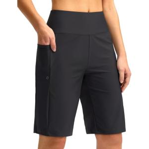 imageG GRADUAL Womens 11 Long Swim Board Shorts High Waisted Knee Length Beach Swimming Shorts for Women with Pockets LinerBlack