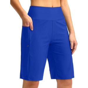 imageG GRADUAL Womens 11 Long Swim Board Shorts High Waisted Knee Length Beach Swimming Shorts for Women with Pockets LinerBlue