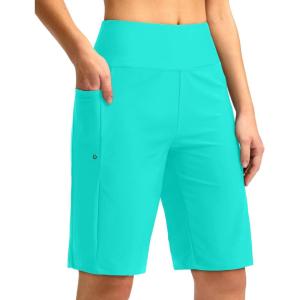 imageG GRADUAL Womens 11 Long Swim Board Shorts High Waisted Knee Length Beach Swimming Shorts for Women with Pockets LinerCyan