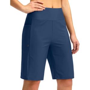 imageG GRADUAL Womens 11 Long Swim Board Shorts High Waisted Knee Length Beach Swimming Shorts for Women with Pockets LinerDark Blue