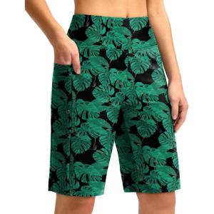 imageG GRADUAL Womens 11 Long Swim Board Shorts High Waisted Knee Length Beach Swimming Shorts for Women with Pockets LinerLeaf