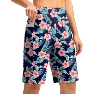 imageG GRADUAL Womens 11 Long Swim Board Shorts High Waisted Knee Length Beach Swimming Shorts for Women with Pockets LinerNavy Flower
