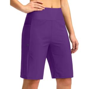 imageG GRADUAL Womens 11 Long Swim Board Shorts High Waisted Knee Length Beach Swimming Shorts for Women with Pockets LinerPurple