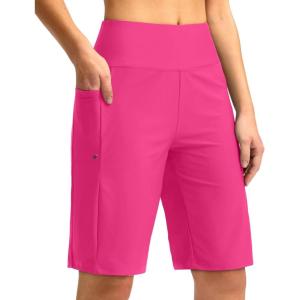 imageG GRADUAL Womens 11 Long Swim Board Shorts High Waisted Knee Length Beach Swimming Shorts for Women with Pockets LinerRosy