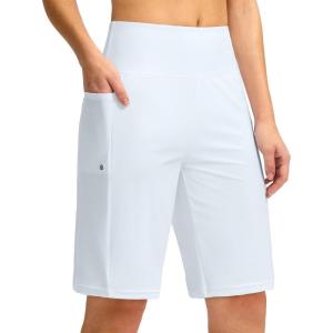 imageG GRADUAL Womens 11 Long Swim Board Shorts High Waisted Knee Length Beach Swimming Shorts for Women with Pockets LinerWhite