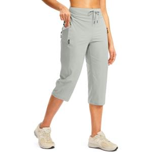 imageG GRADUAL Womens Capri Pants with 3 Zipper Pockets Lightweight Quick Dry Hiking Travel Capris Pants for Women Casual SummerBright Grey
